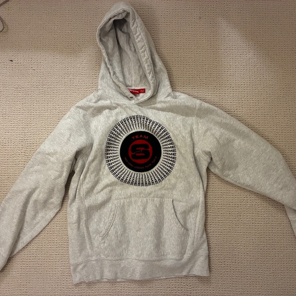 Supreme chenille applique hooded sweatshirt